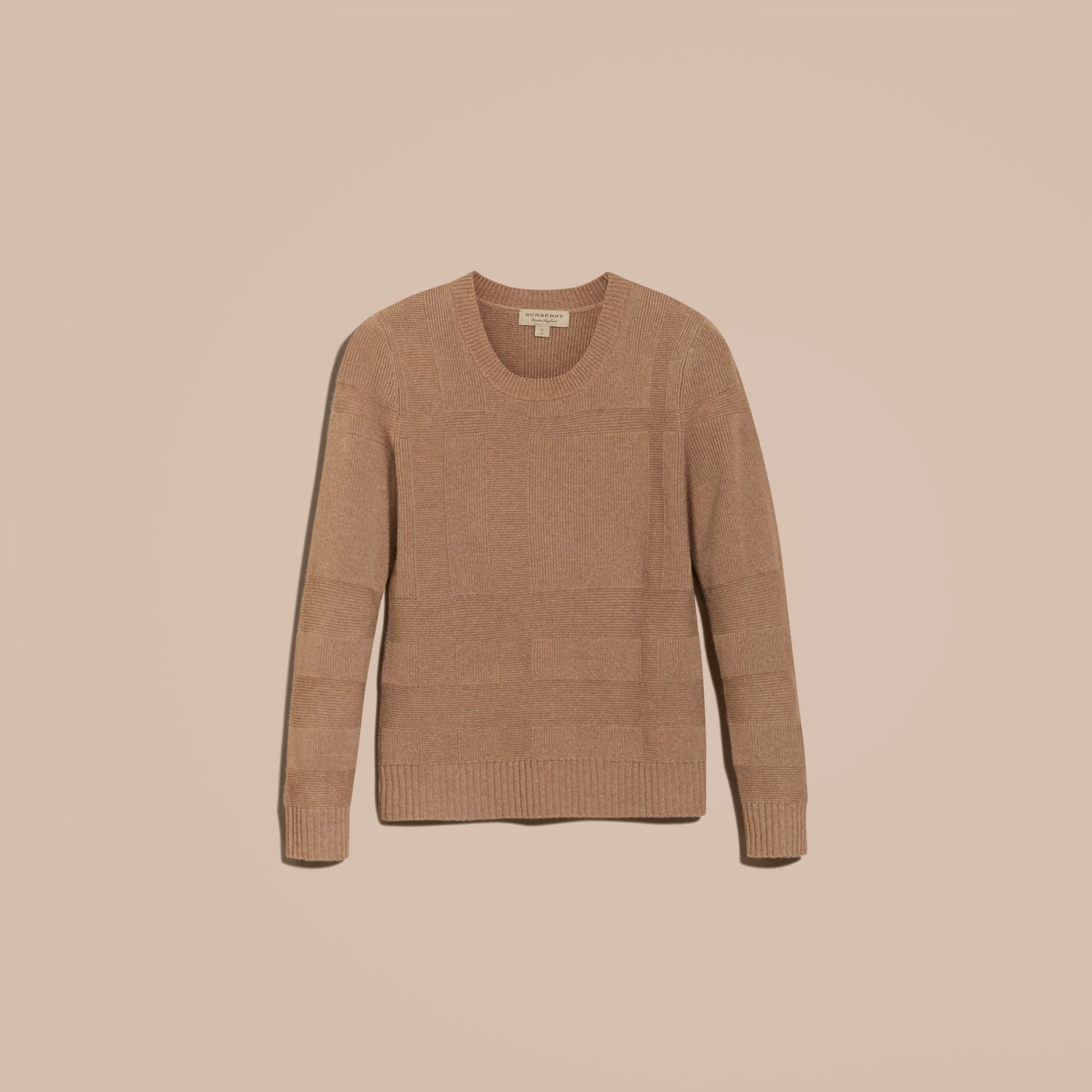 CAMEL Pull en maille de laine et cachemire à motif check
