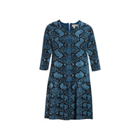 Robe en jacquard de laine mérinos avec imprimé python - Bleu minéral