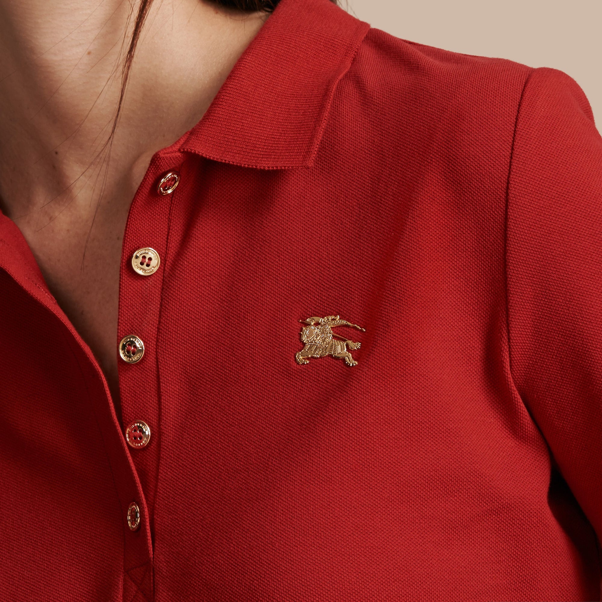 MILITARY RED Polo à manches longues en piqué de coton extensible