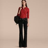 MILITARY RED Polo à manches longues en piqué de coton extensible
