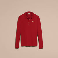 MILITARY RED Polo à manches longues en piqué de coton extensible