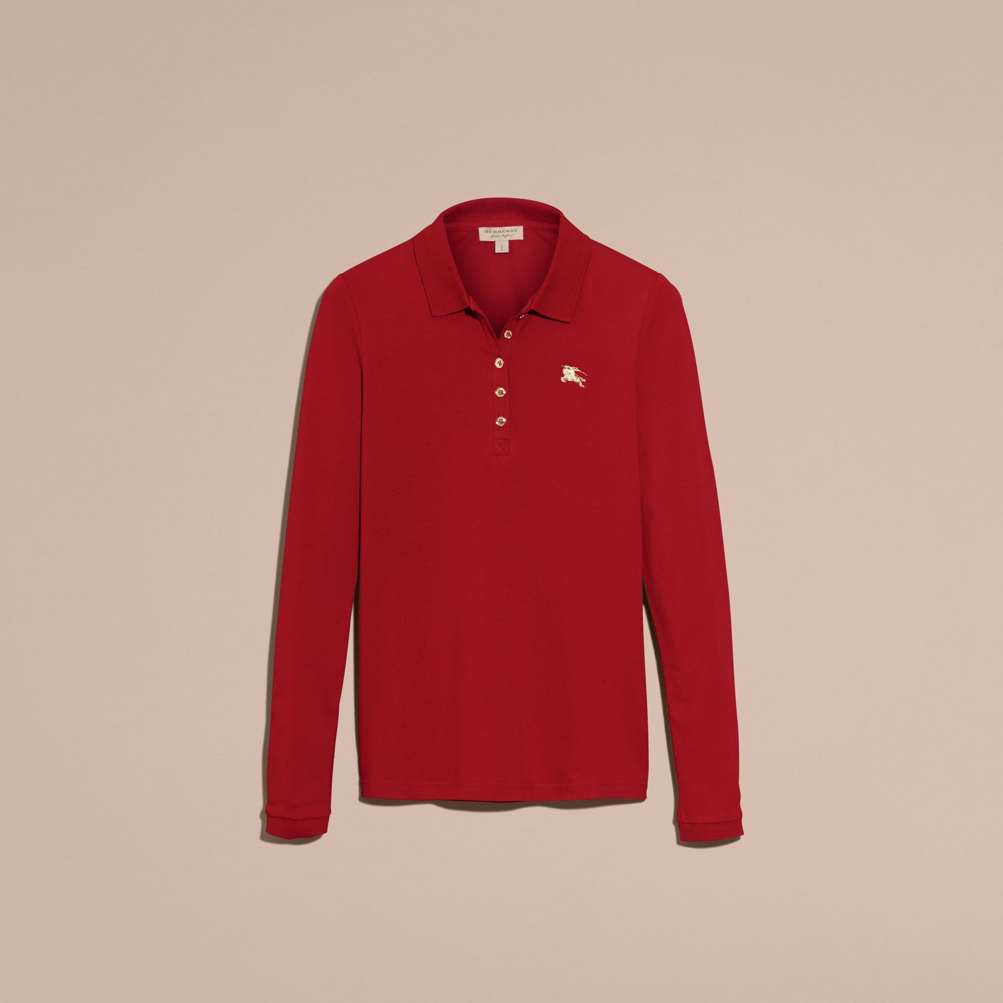 MILITARY RED Polo à manches longues en piqué de coton extensible