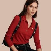 MILITARY RED Polo à manches longues en piqué de coton extensible