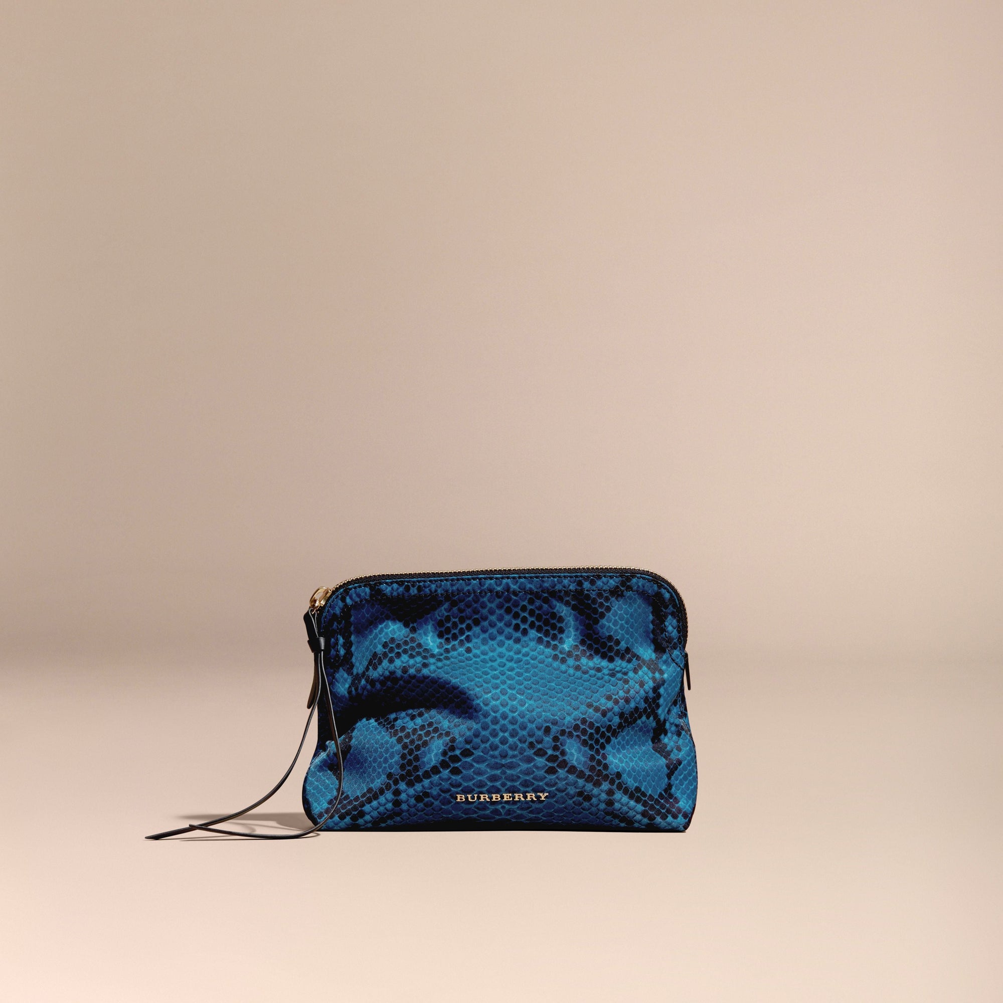 MINERAL BLUE Grande pochette zippée en nylon technique à imprimé python