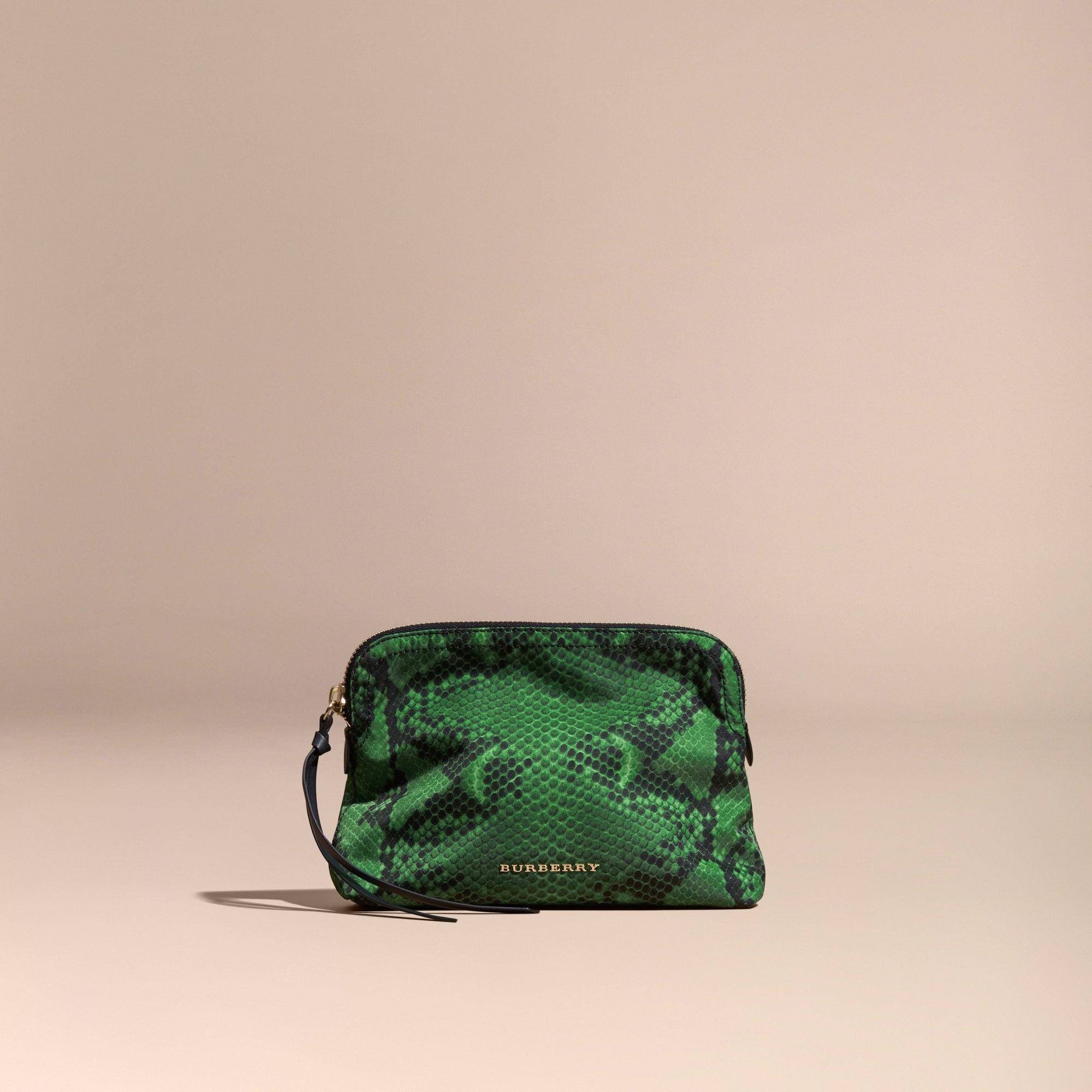 BRIGHT GREEN Grande pochette zippée en nylon technique à imprimé python