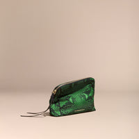 BRIGHT GREEN Grande pochette zippée en nylon technique à imprimé python