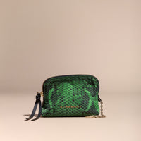 BRIGHT GREEN Petite pochette zippée en nylon technique à imprimé python