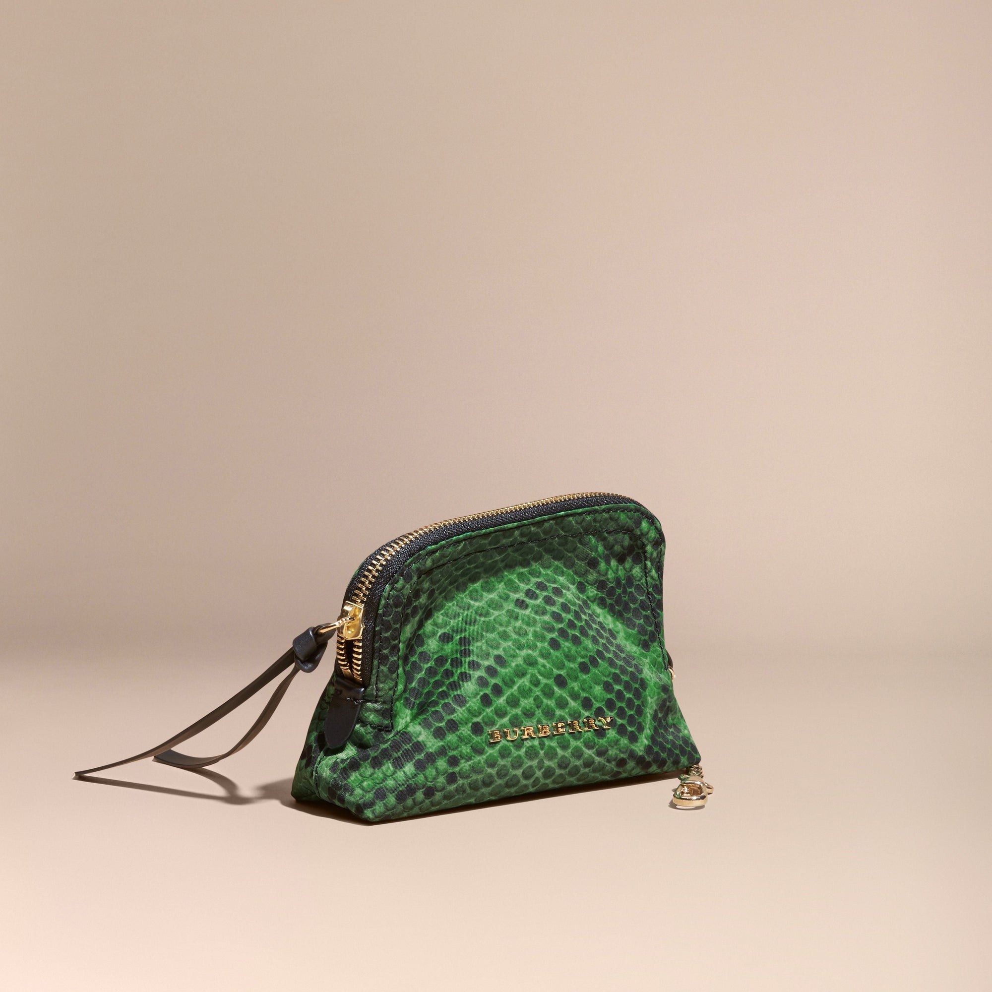 BRIGHT GREEN Petite pochette zippée en nylon technique à imprimé python