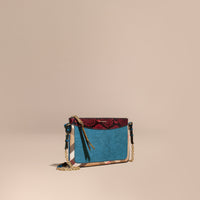 PEACOCK BLUE Clutch en cuir, coton House check et peau de serpent