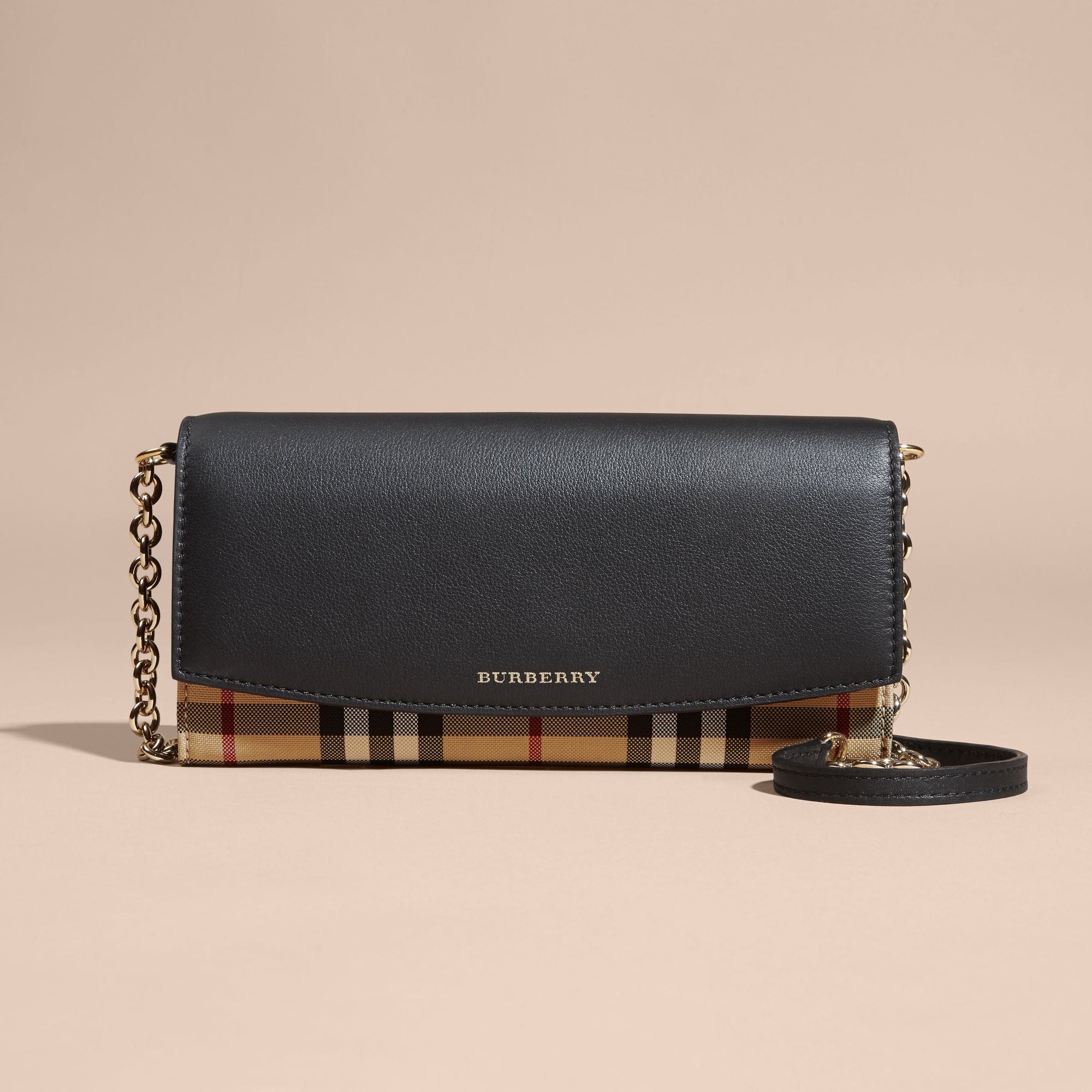 BLACK Portefeuille en tissu Horseferry check et cuir avec chaîne