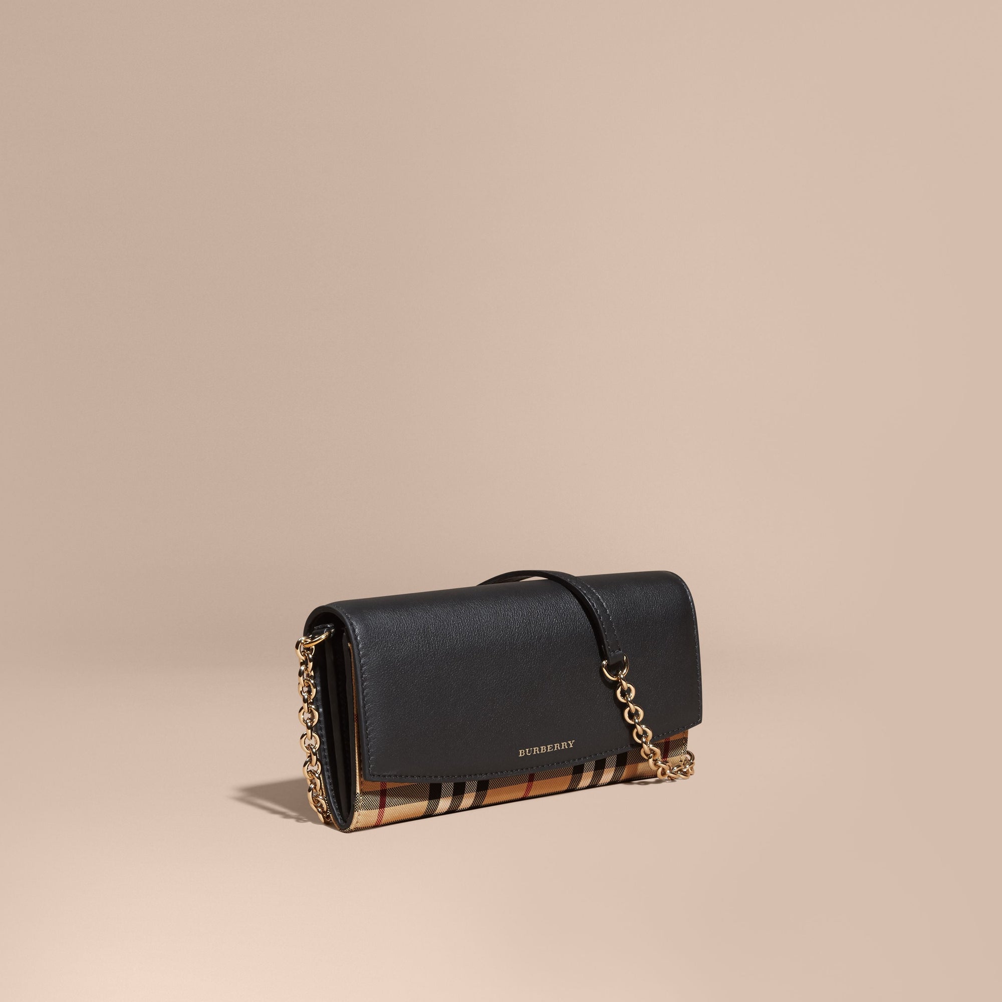BLACK Portefeuille en tissu Horseferry check et cuir avec chaîne