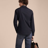 NAVY Chemise en coton extensible avec éléments check