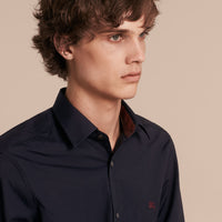 NAVY Chemise en coton extensible avec éléments check