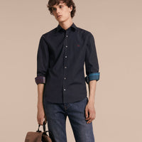 NAVY Chemise en coton extensible avec éléments check
