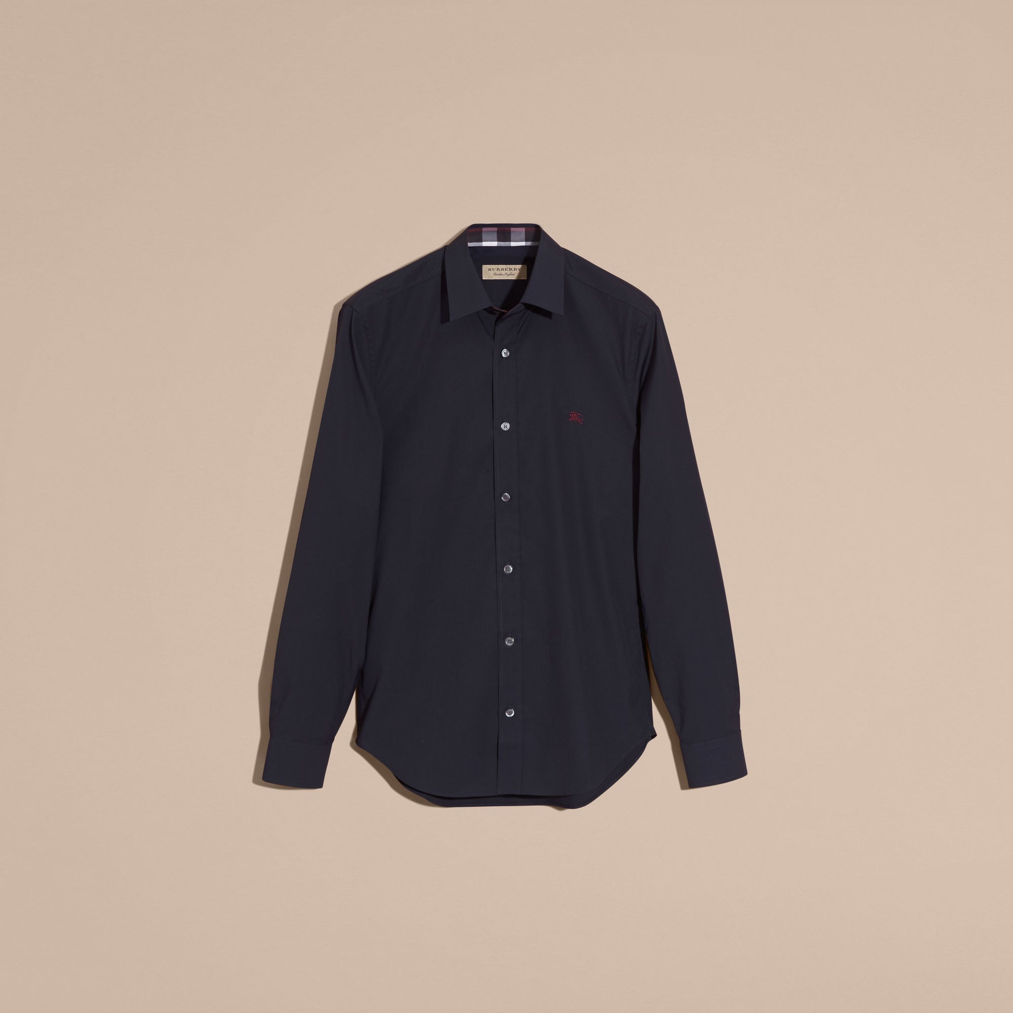 NAVY Chemise en coton extensible avec éléments check
