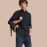 NAVY Chemise en coton extensible avec éléments check