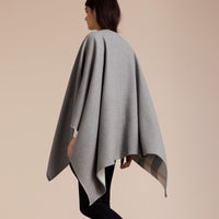 LIGHT GREY Poncho réversible en laine mérinos à motif check