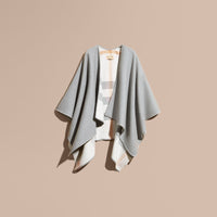 LIGHT GREY Poncho réversible en laine mérinos à motif check