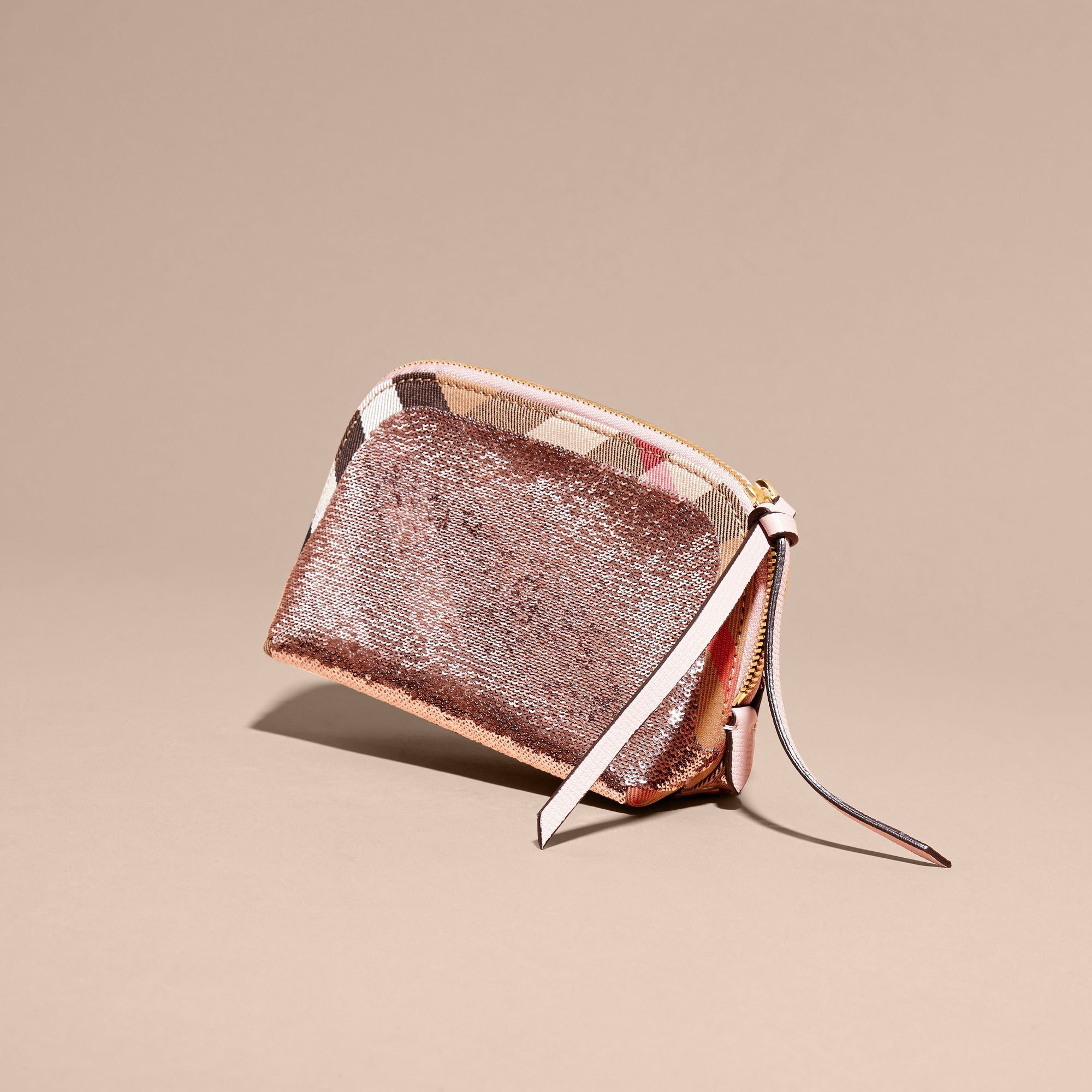 PINK/PINK Pochette moyenne zippée à motif House check et sequins