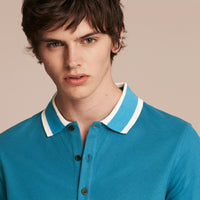 BRIGHT TURQUOISE Polo en piqué de coton avec col rayé