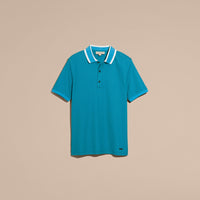 BRIGHT TURQUOISE Polo en piqué de coton avec col rayé