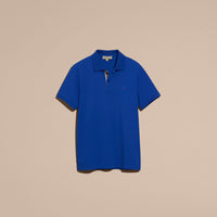 BRILLIANT BLUE Polo en piqué de coton avec patte à motif check