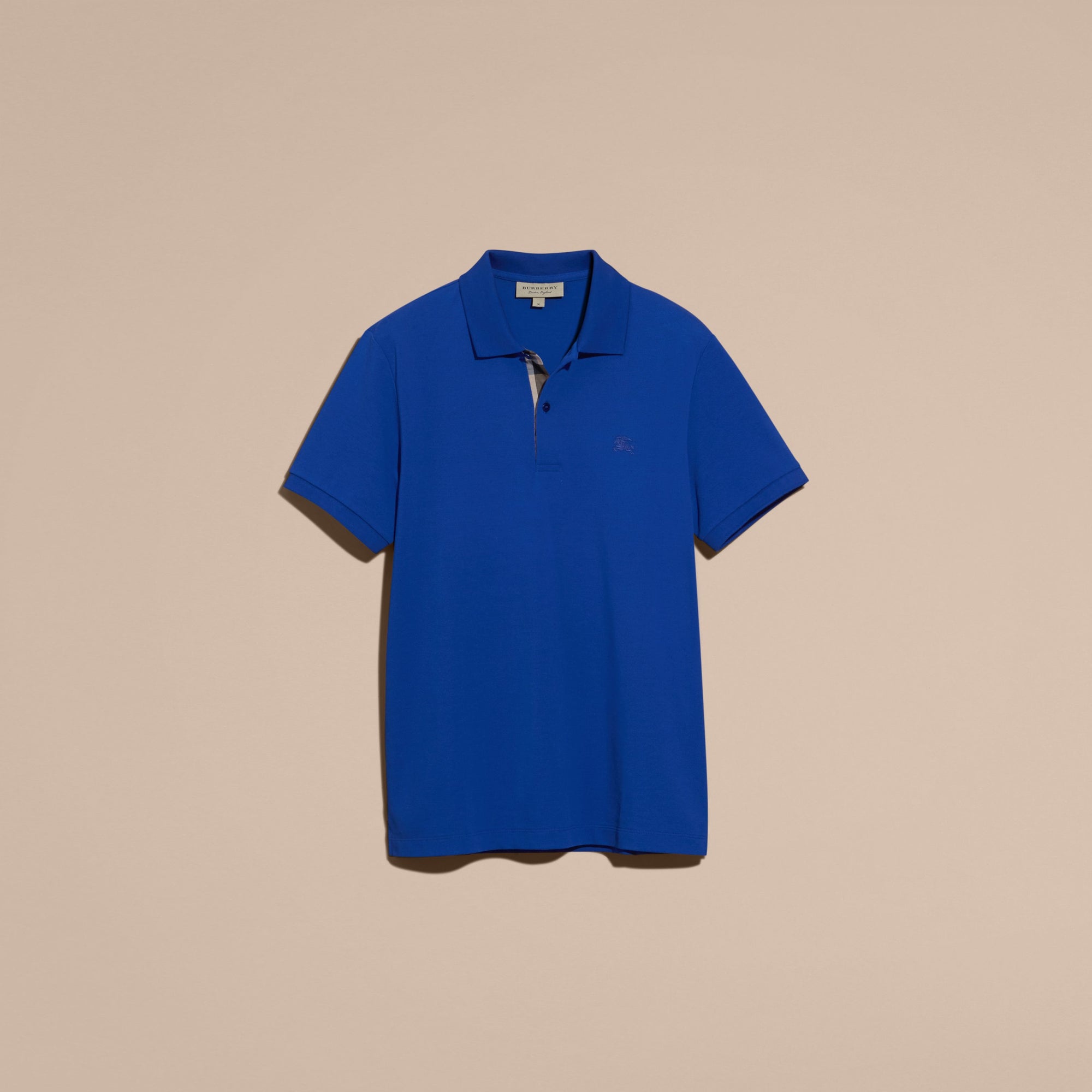BRILLIANT BLUE Polo en piqué de coton avec patte à motif check