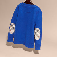BRILLIANT BLUE Pull en cachemire avec coudières à motif check