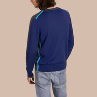DARK GREY MELANGE Pull color-block en coton et cachemire