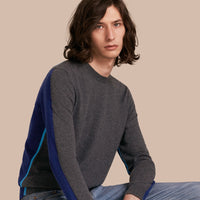 DARK GREY MELANGE Pull color-block en coton et cachemire