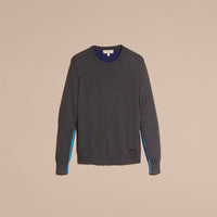 DARK GREY MELANGE Pull color-block en coton et cachemire