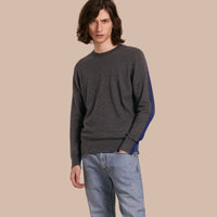 DARK GREY MELANGE Pull color-block en coton et cachemire