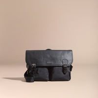 BLACK Sac Messenger avec détails en cuir