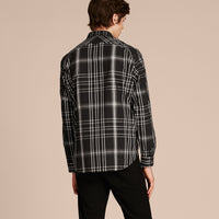 BLACK Chemise en coton, lin et soie à motif check