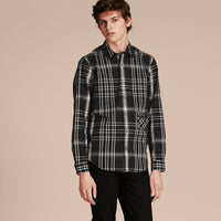 BLACK Chemise en coton, lin et soie à motif check