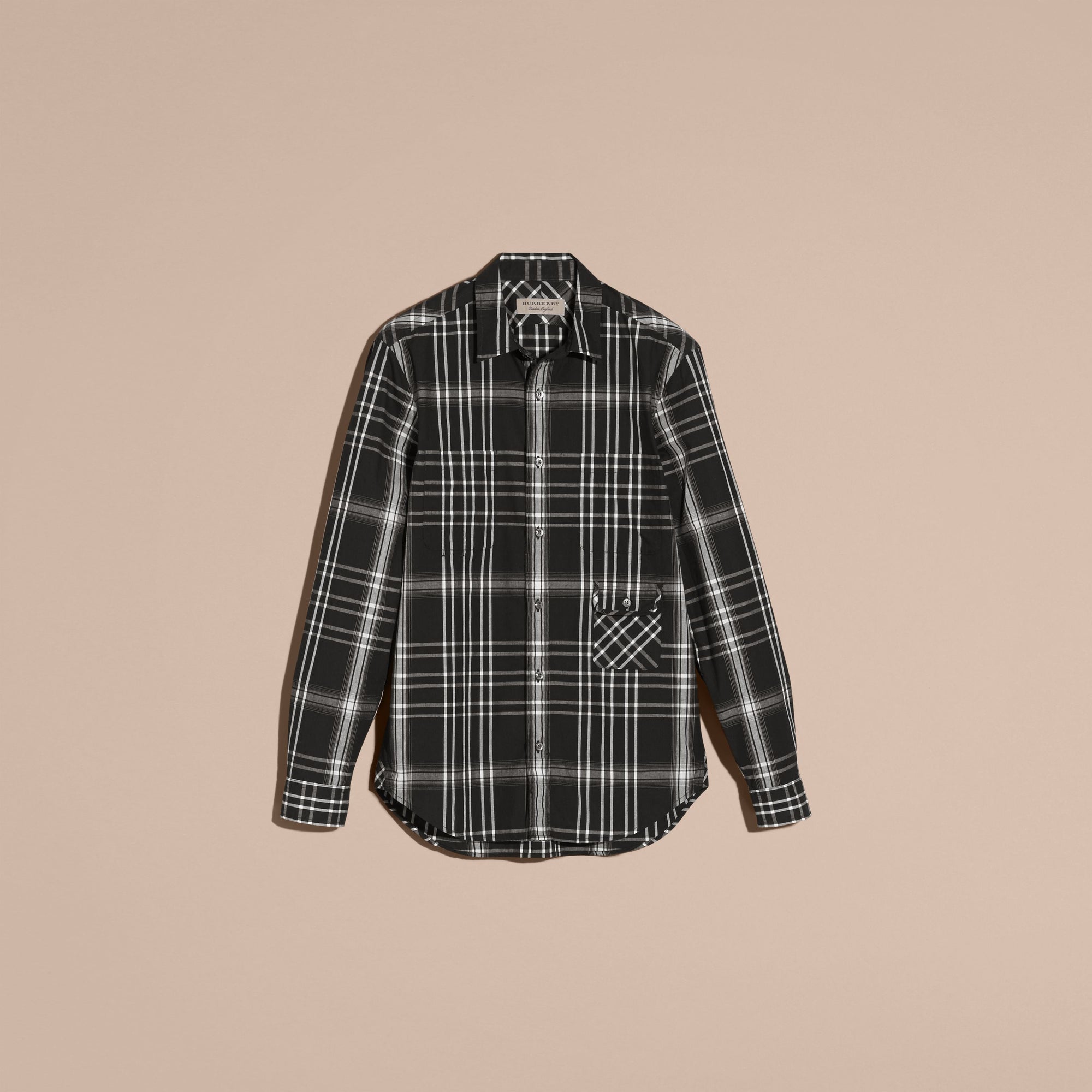 BLACK Chemise en coton, lin et soie à motif check