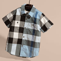PALE BLUE Chemise en coton à manches courtes avec motif check