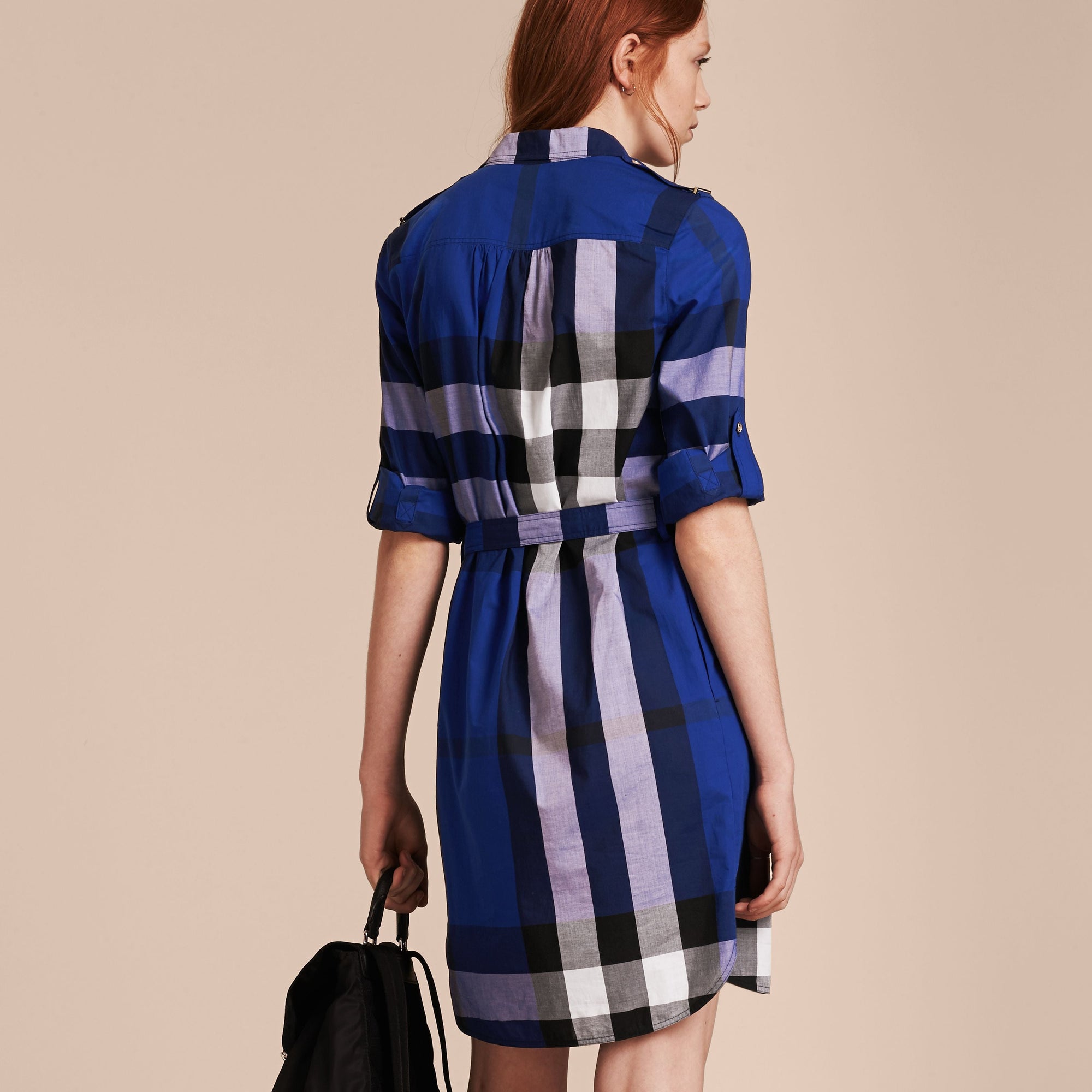 BRILLIANT BLUE Robe chemise en coton à motif check