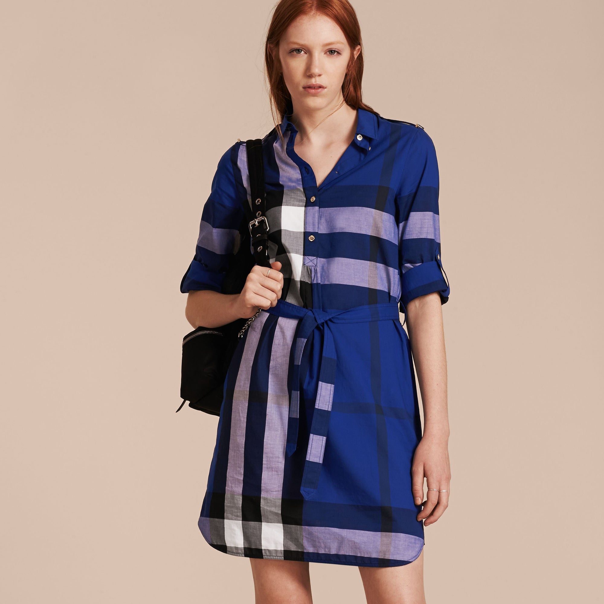 BRILLIANT BLUE Robe chemise en coton à motif check