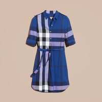 BRILLIANT BLUE Robe chemise en coton à motif check