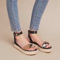 BLACK Sandales espadrilles à plateforme en cuir et coton House check