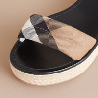 BLACK Sandales espadrilles à plateforme en cuir et coton House check