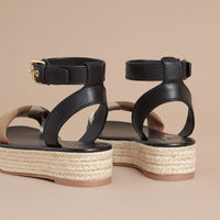BLACK Sandales espadrilles à plateforme en cuir et coton House check