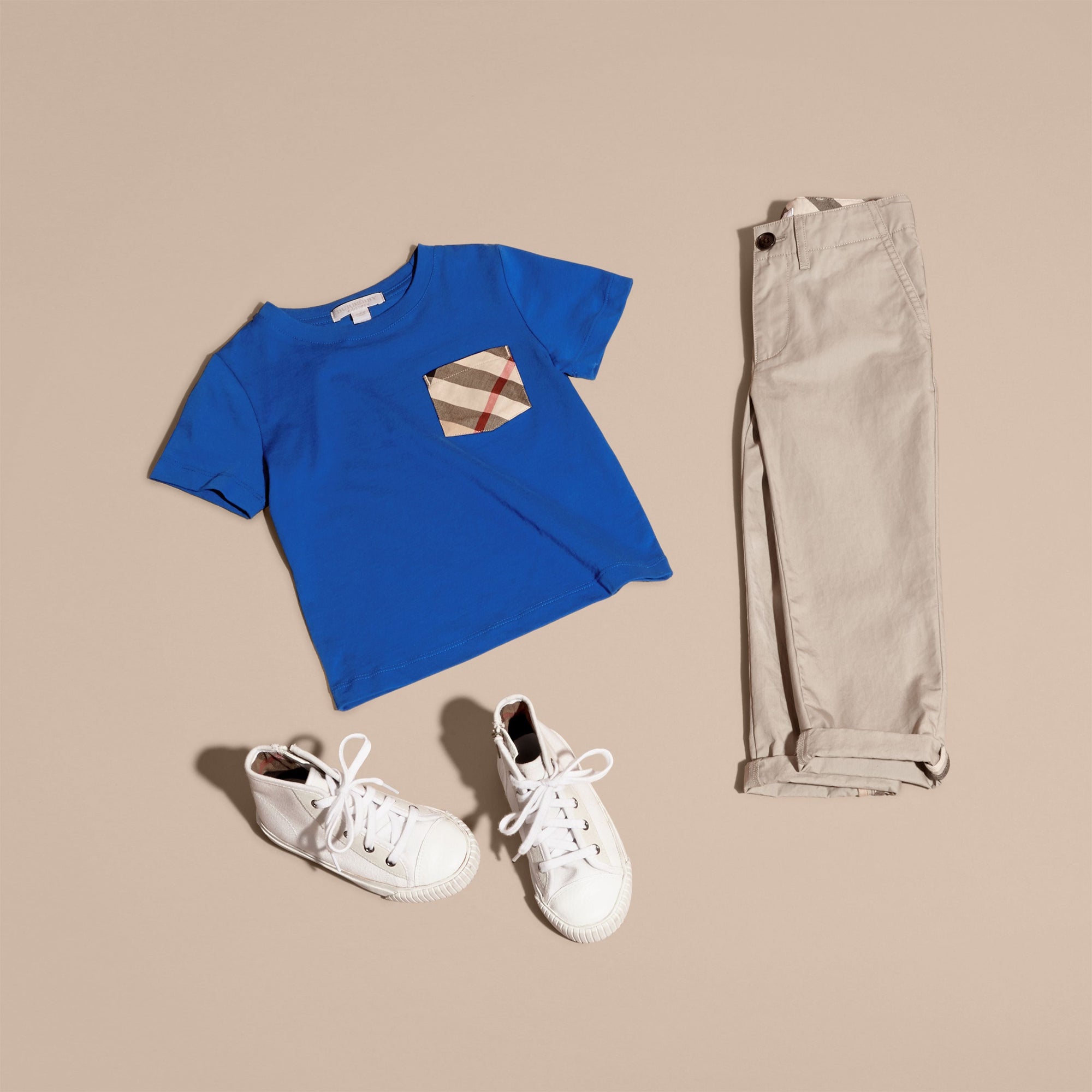 BRILLIANT BLUE T-shirt en coton avec poche à motif check
