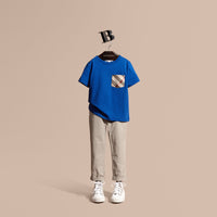 BRILLIANT BLUE T-shirt en coton avec poche à motif check