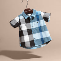 PALE BLUE Chemise en coton à manches courtes avec motif check