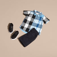 PALE BLUE Chemise en coton à manches courtes avec motif check