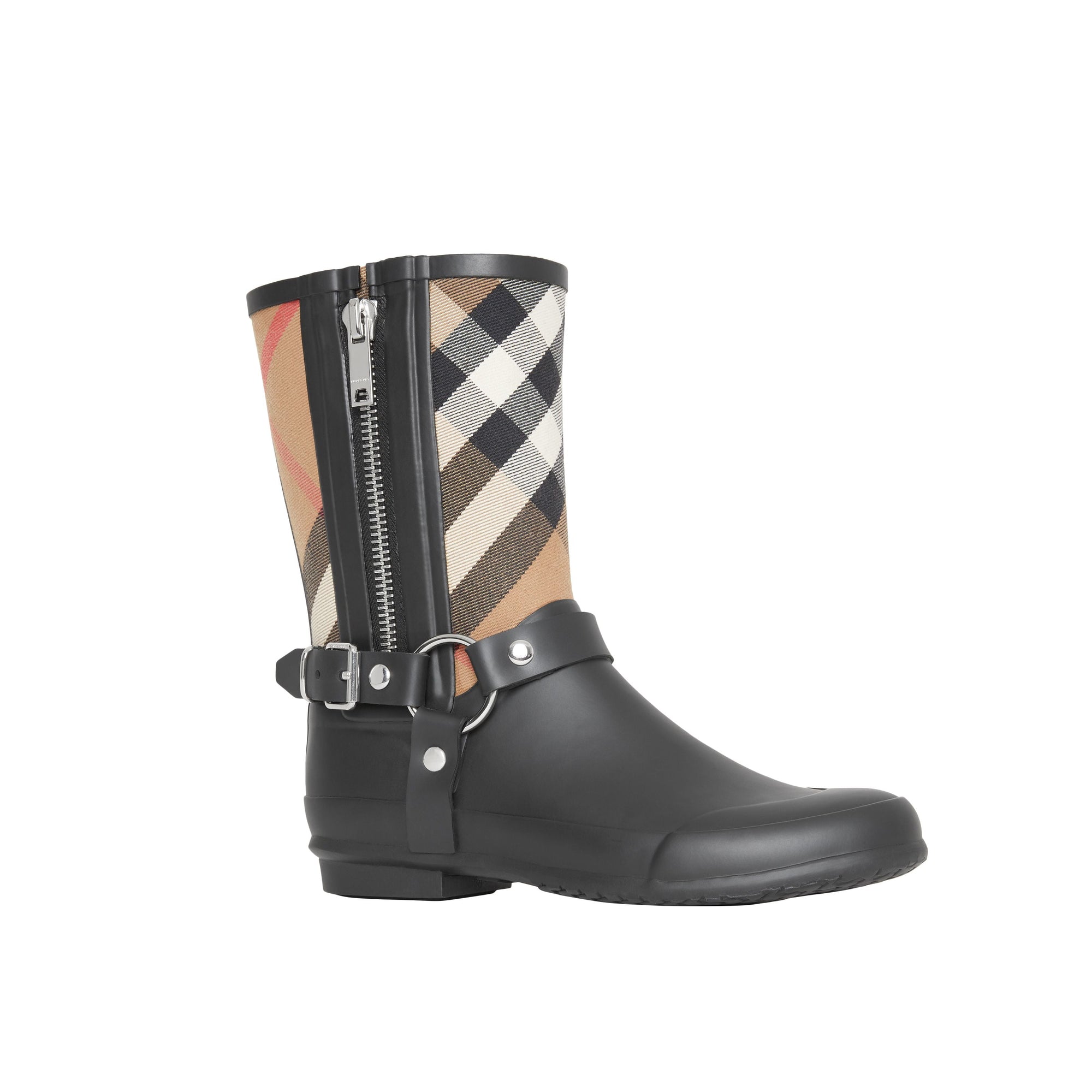 Bottes de pluie à motif check avec sangle à boucle - House Check & Noir