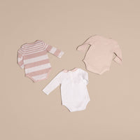 POWDER PINK Coffret cadeau bébé trois pièces en coton mélangé à motif