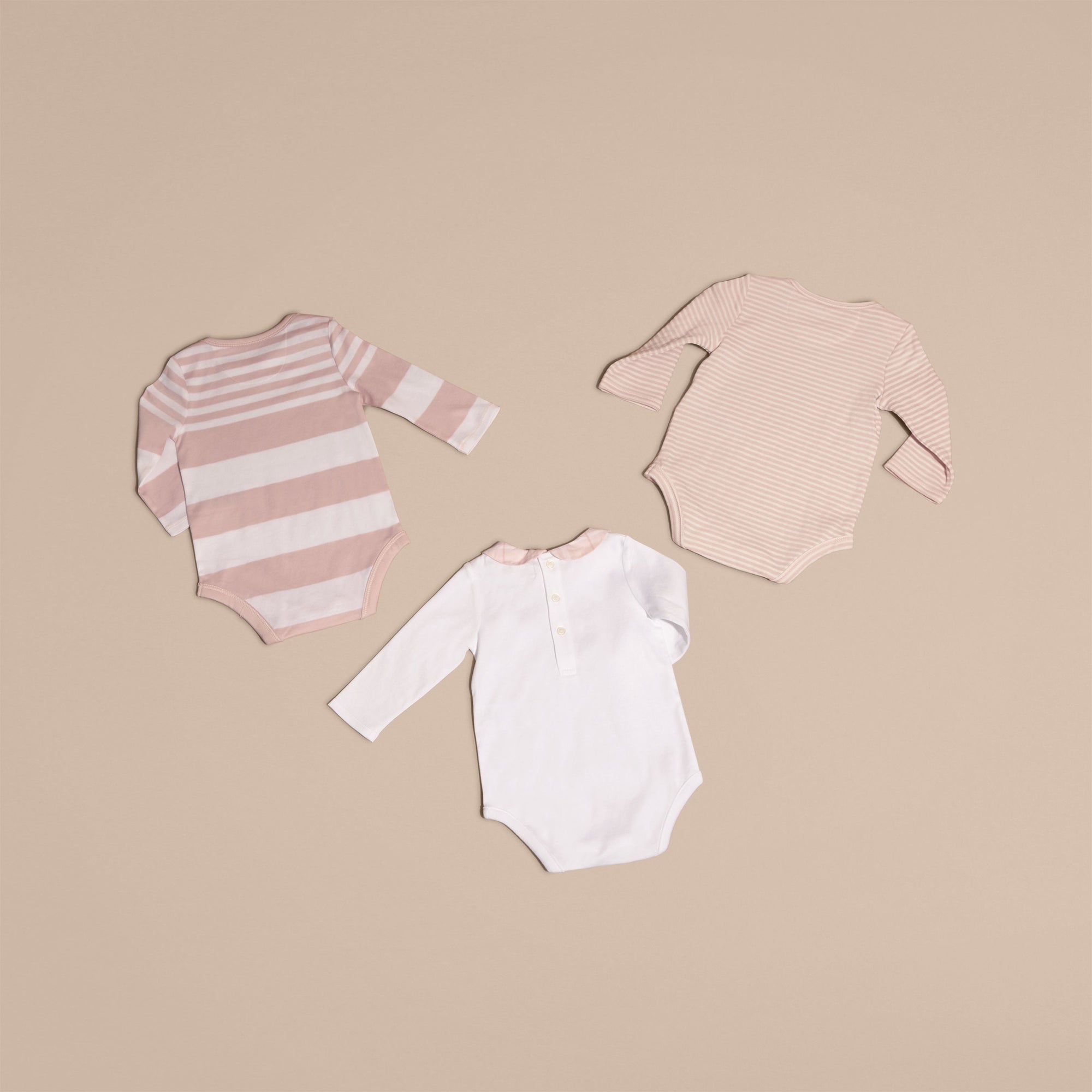 POWDER PINK Coffret cadeau bébé trois pièces en coton mélangé à motif